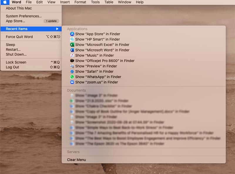How to clear Recents in Finder