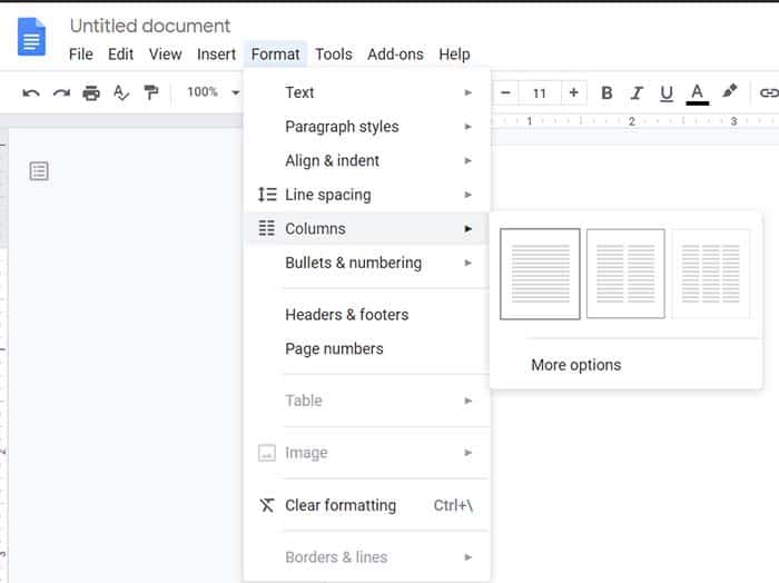 How to make two columns in Google Docs