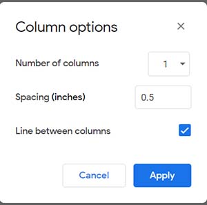 How to make two columns in Google Docs