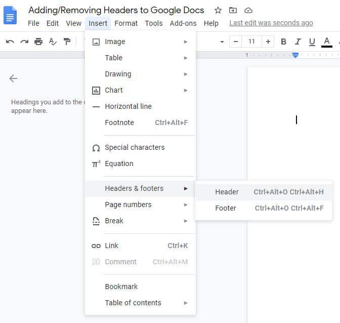 How to remove header in Google Docs