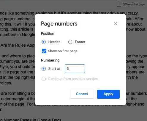 How to number pages in Google Docs