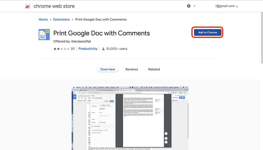 How to print Google Doc with comments