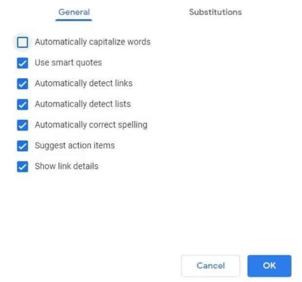 How to turn off auto capitalization in Google Docs