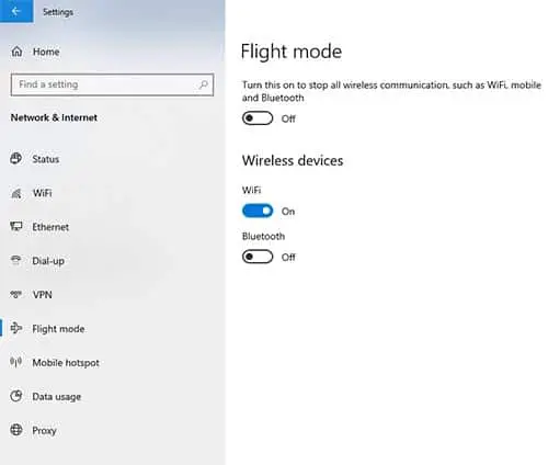 w to enable or disable Airplane mode on Windows 10