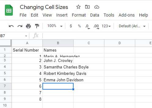 How to resize cells in Google Sheets