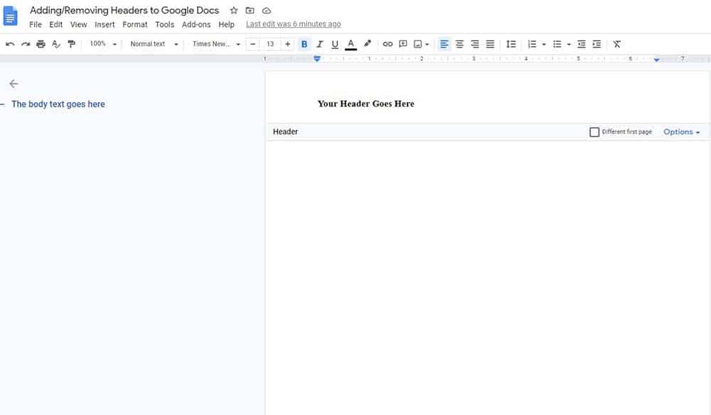 How to remove header in Google Docs