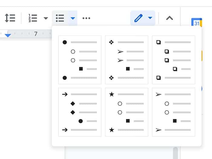 How to add bullet points in Google Docs