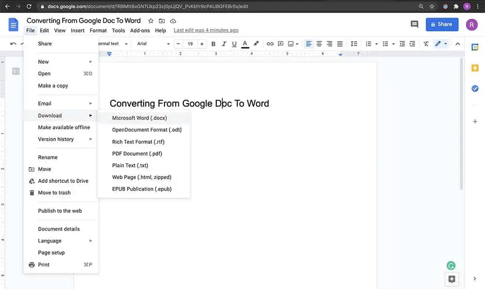 convert google doc to word