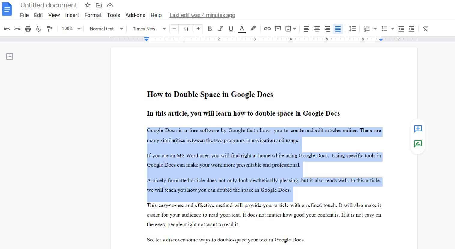 How to double space in Google Docs