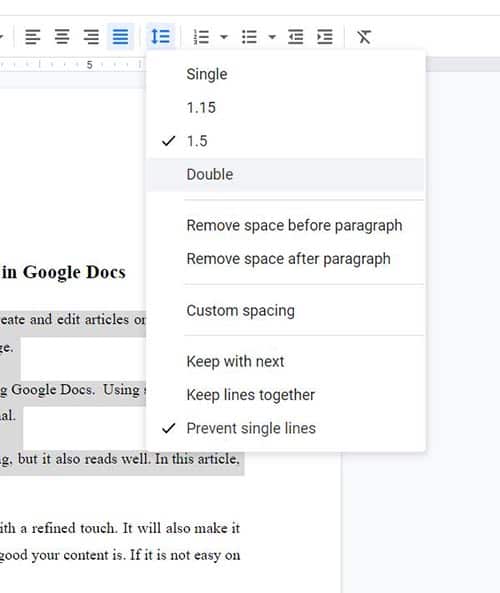 How to double space in Google Docs