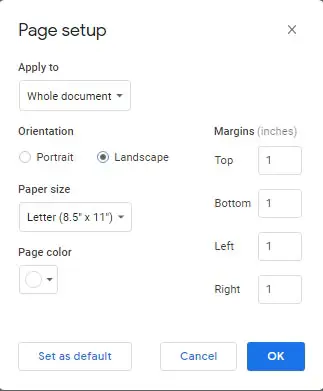 How to make a Google Doc landscape or portrait