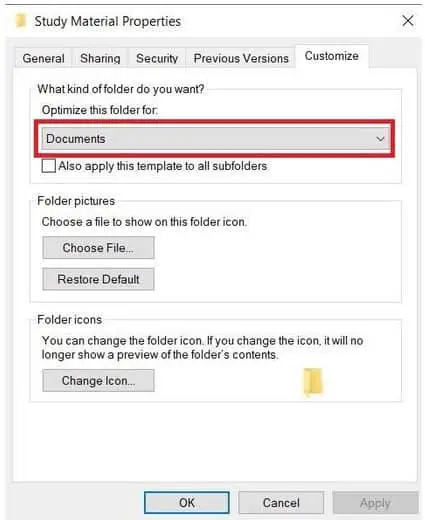 Change default folder view in Windows 10