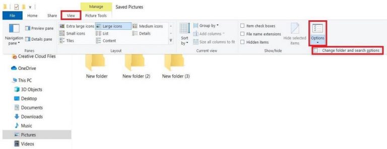 windows 10 default folder view