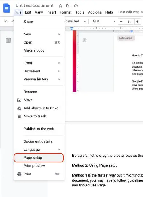 How to change page size in Google Docs
