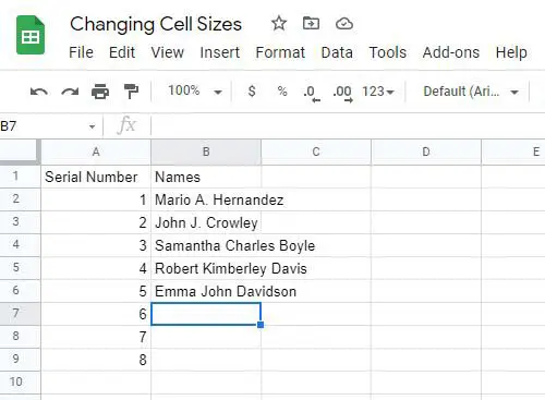 How to resize cells in Google Sheets
