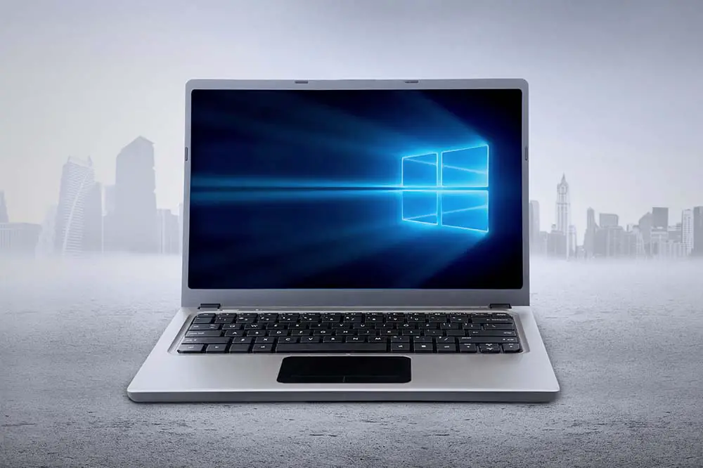 Laptop computer with windows 10 wallpaper